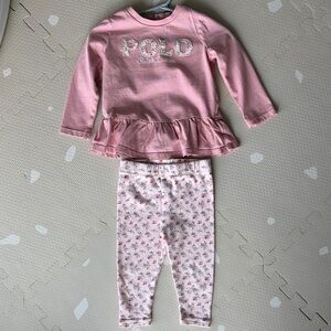 Polo Ralph Lauren Pink Long Sleeve Top and Floral Leggings baby 12M